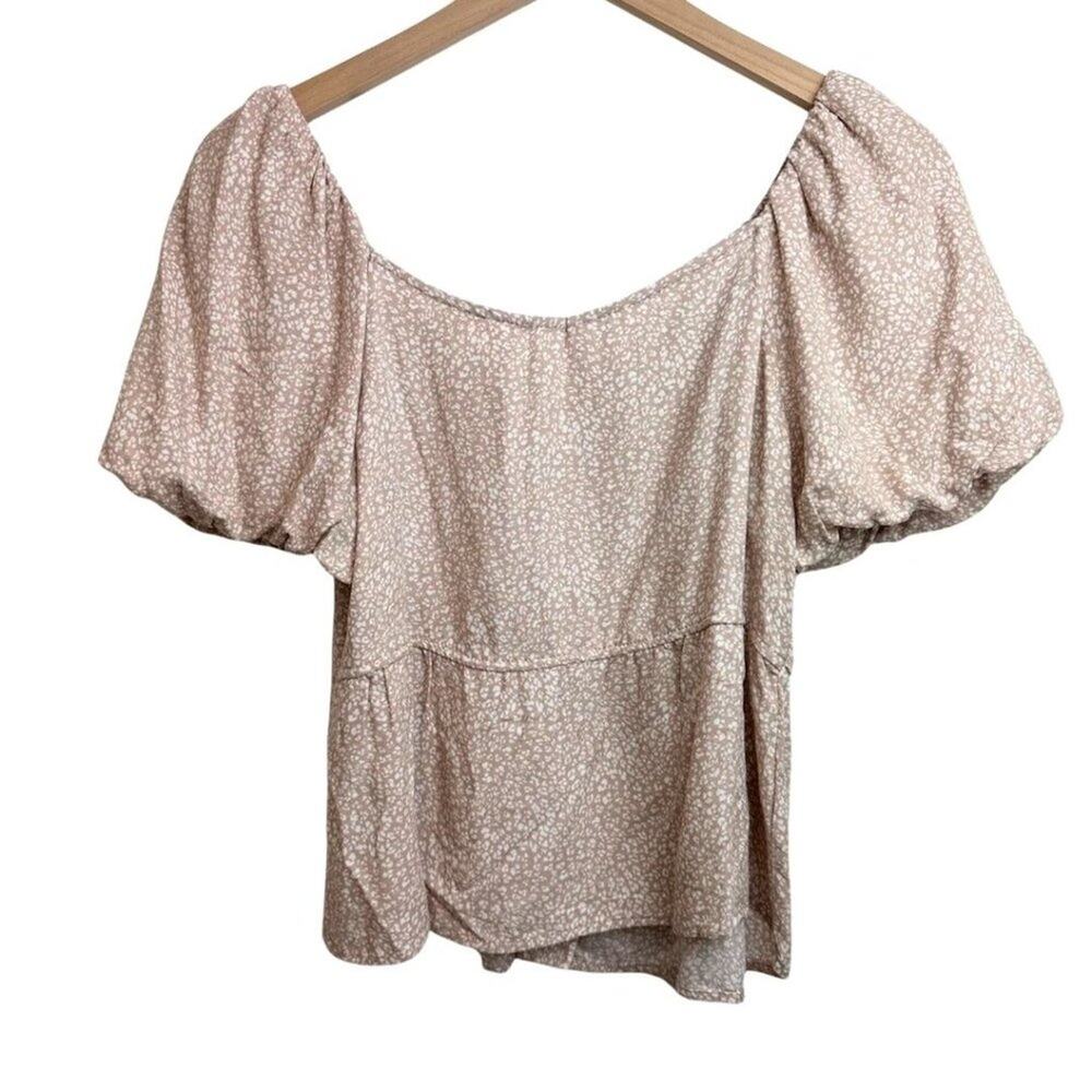 Urban Romantics Boho Short Sleeve Blouse Tan and White M - Picture 6 of 6